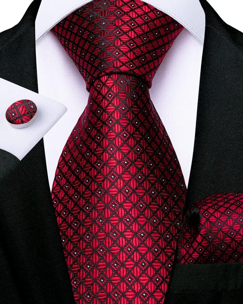 DiBanGu Silk Zipper Ties for Men,Paisley Solid Plaid Pre-tied Tie and Pocket Square Cufflinks Set Formal Adjustable Necktie - Image 3